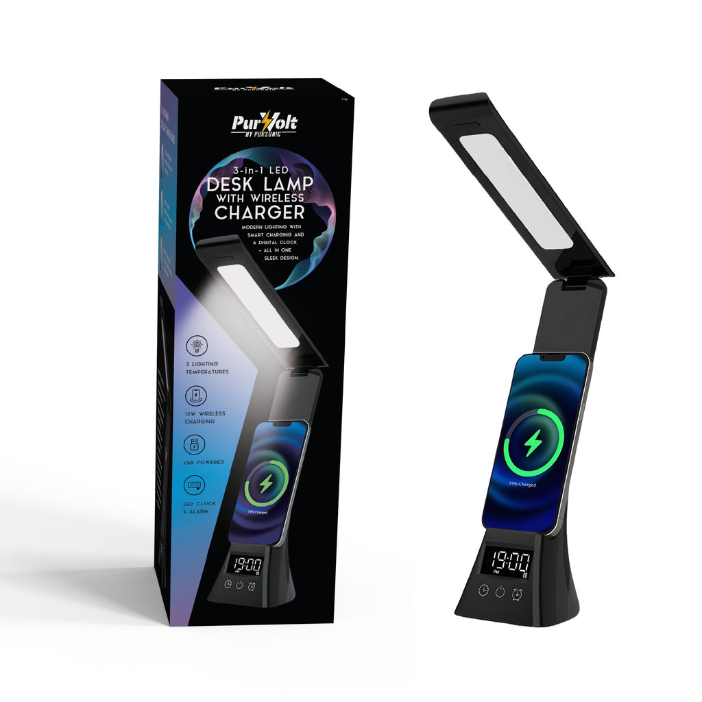 2-in-1 Charging & Illumination Set – Wireless Charging Alarm Clock Speaker + LED Desk Lamp Charger